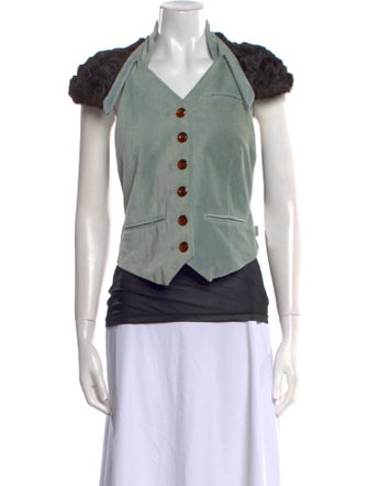 Linder Colorblock Pattern V-Neck Button-Up Top