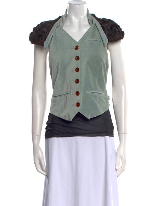 Linder Colorblock Pattern V-Neck Button-Up Top