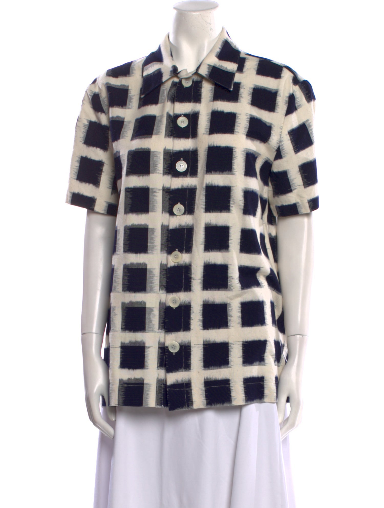 Linder Plaid Print Short Sleeve Button-Up Top