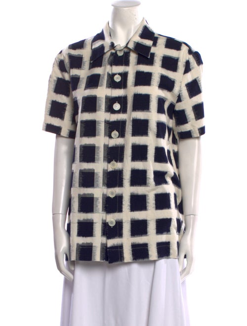 Linder Plaid Print Short Sleeve Button-Up Top