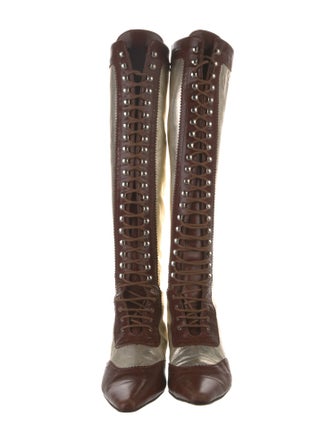 Linder Leather Colorblock Pattern Lace-Up Boots