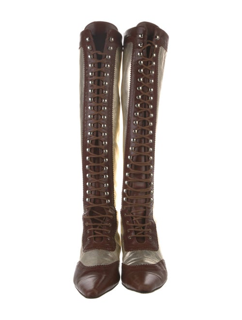 Linder Leather Colorblock Pattern Lace-Up Boots