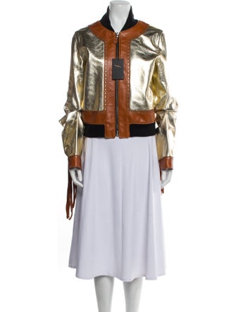 Linder Leather Colorblock Pattern Bomber Jacket