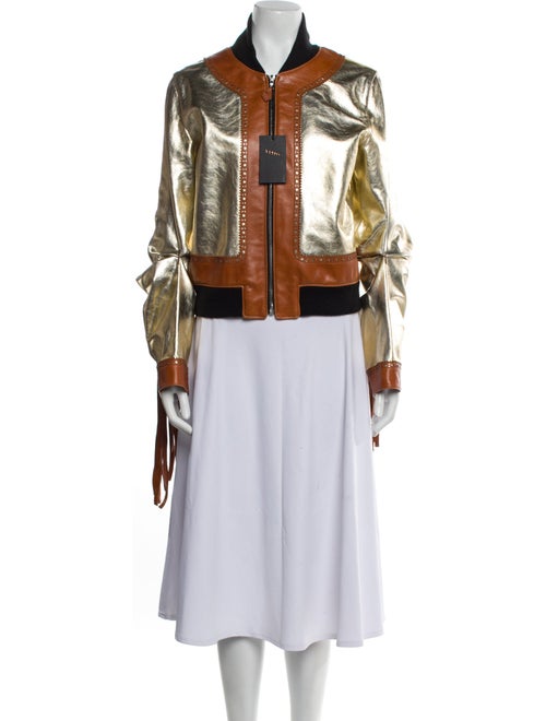 Linder Leather Colorblock Pattern Bomber Jacket