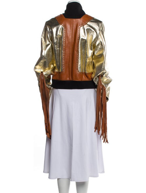 Linder Leather Colorblock Pattern Bomber Jacket