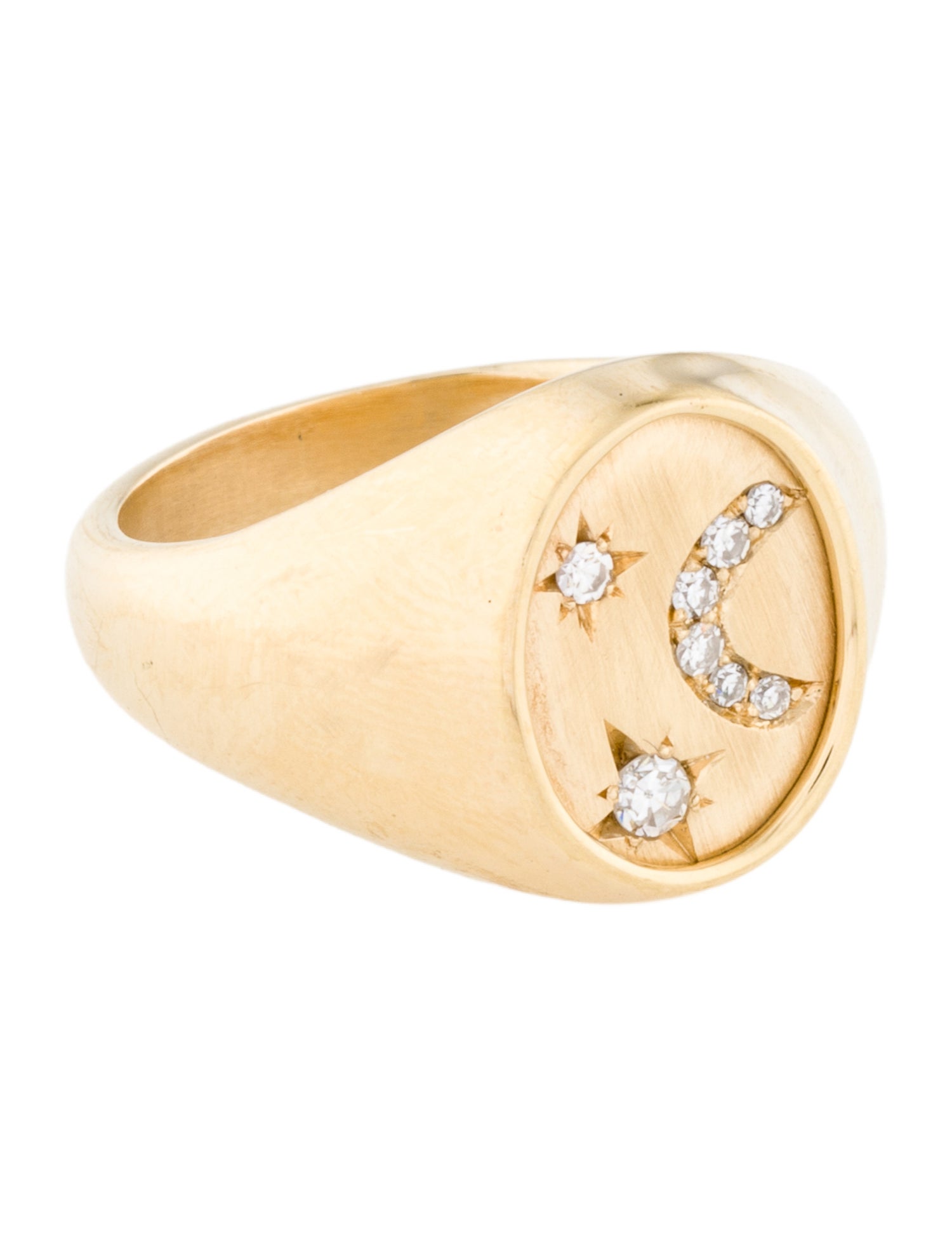 Lisa Des Camps 18K Diamond Moon & Star Signet Ring
