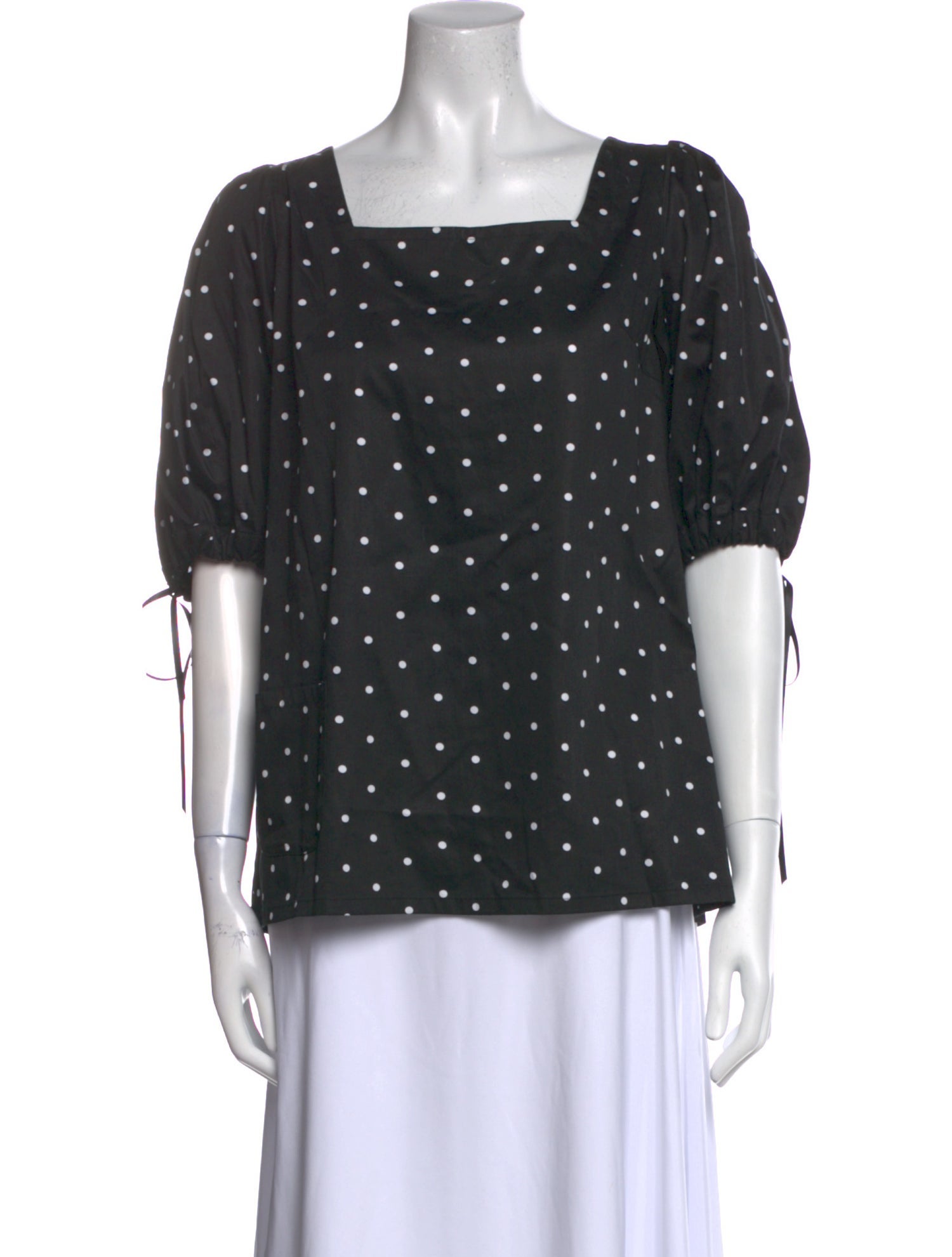 LAN JAENICKE Polka Dot Print Square Neckline Blouse