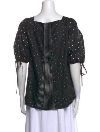 LAN JAENICKE Polka Dot Print Square Neckline Blouse