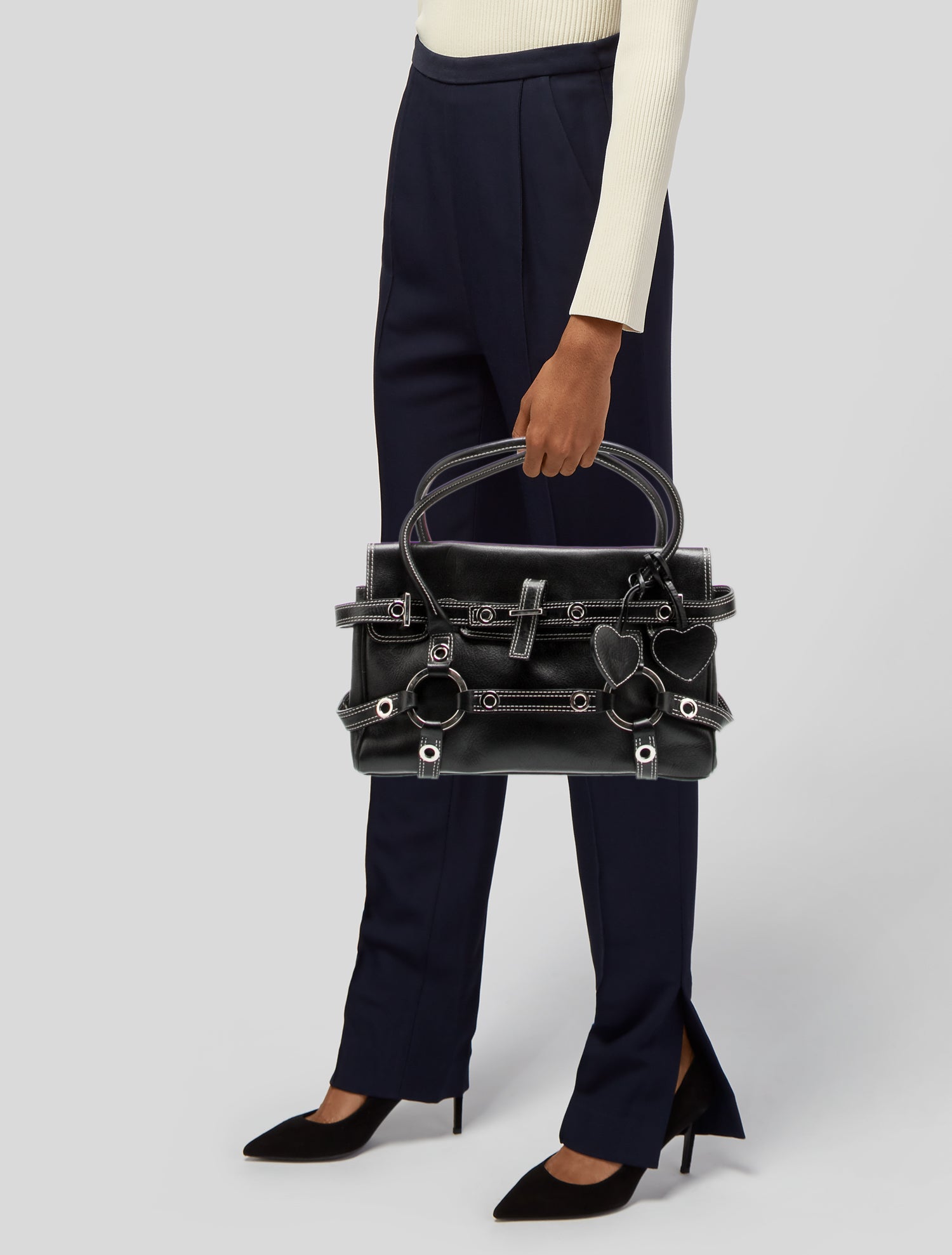 Luella ブラックレザー バッグ Luella Leather Top Handle Bag - Black Handle Bags, Handbags
