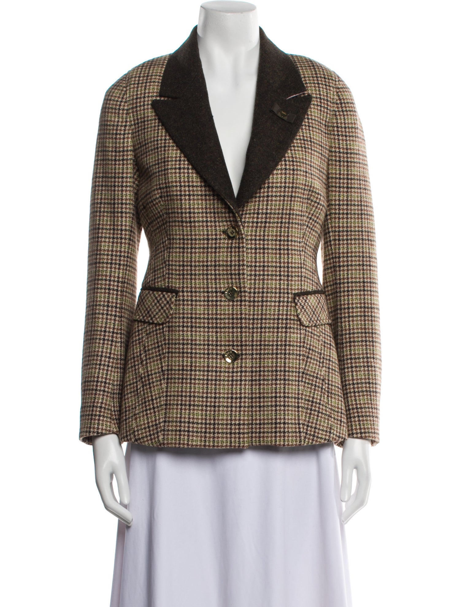 Luella Wool Plaid Print Blazer