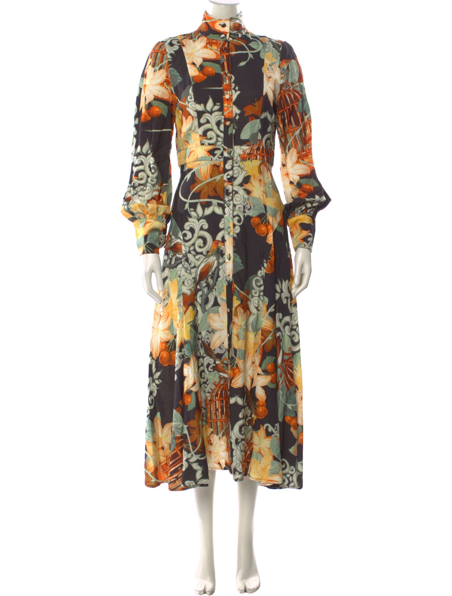 Leo Lin Floral Print Long Dress in Green, Women's S