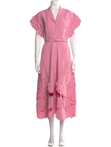 Pre-owned Leo Lin Floral Print Midi Length Dress In Pink