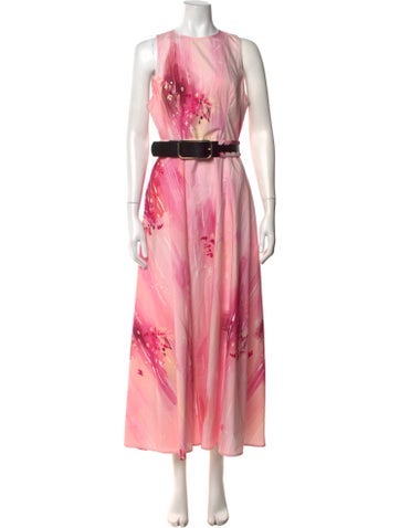 Pre-owned Leo Lin Floral Print Midi Length Dress W/ Tags In Pink