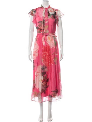 Pre-owned Leo Lin Silk Midi Length Dress In Pink