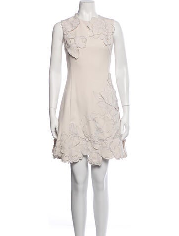 Pre-owned Leo Lin Floral Print Mini Dress In Neutrals