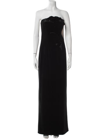 Pre-owned Leo Lin Strapless Long Dress In Black