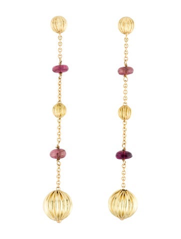 Lalaounis Drop 18K Pink Tourmaline & Gold Fluted Ball Earrings