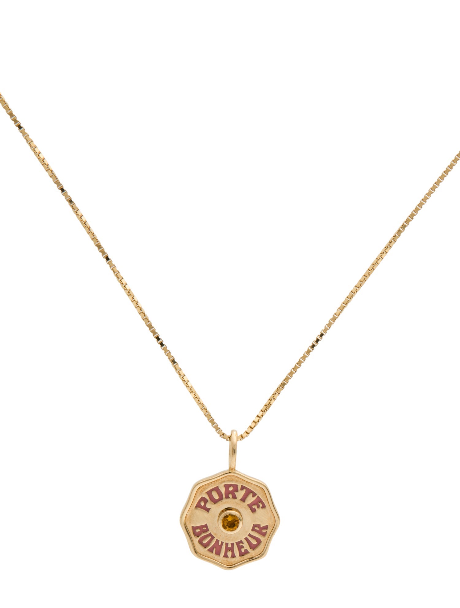 Marlo Laz 14K Citrine & Enamel Porte Bonheur Pendant Necklace