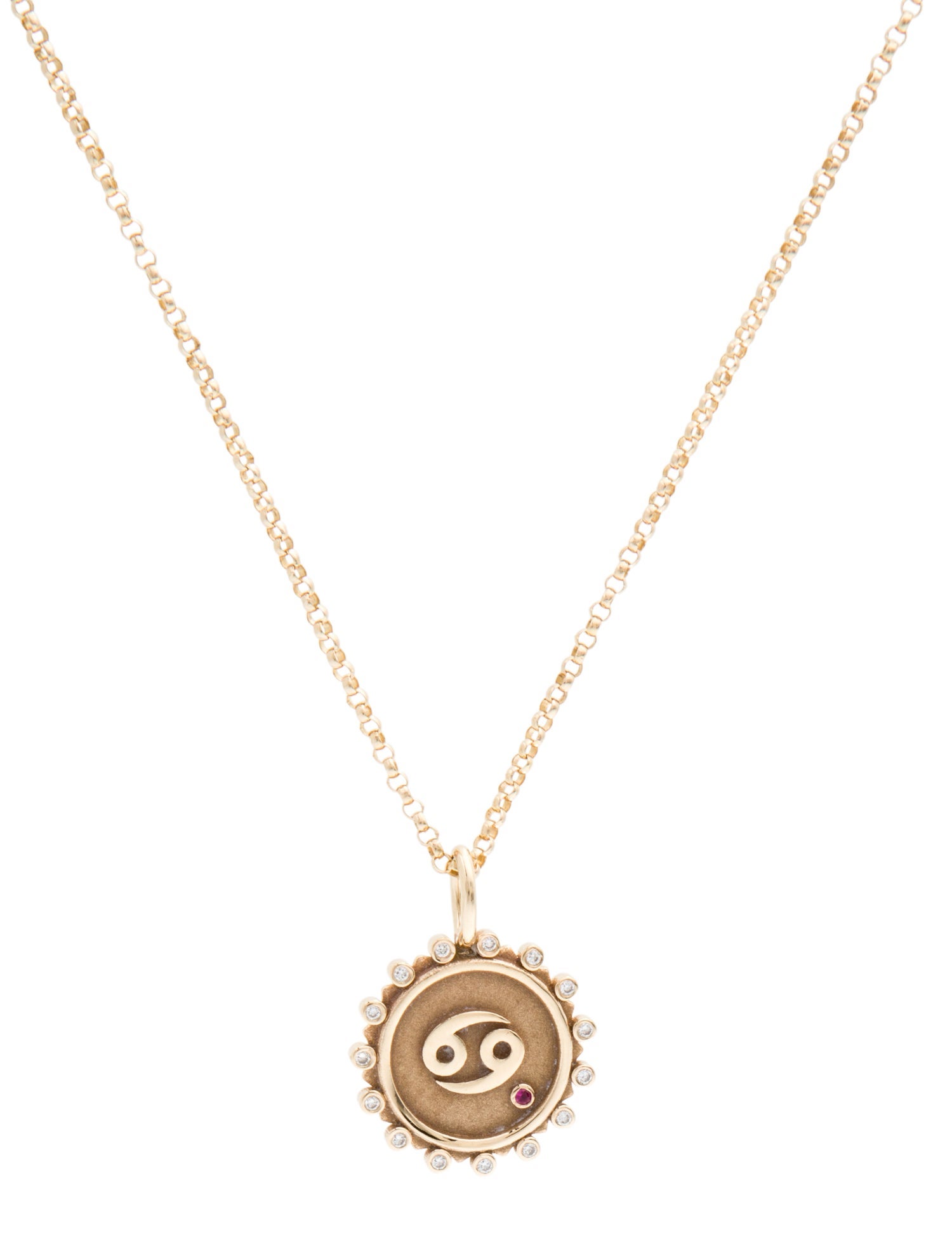 Marlo Laz 14K Diamond & Ruby Cancer Zodiac Pendant Necklace