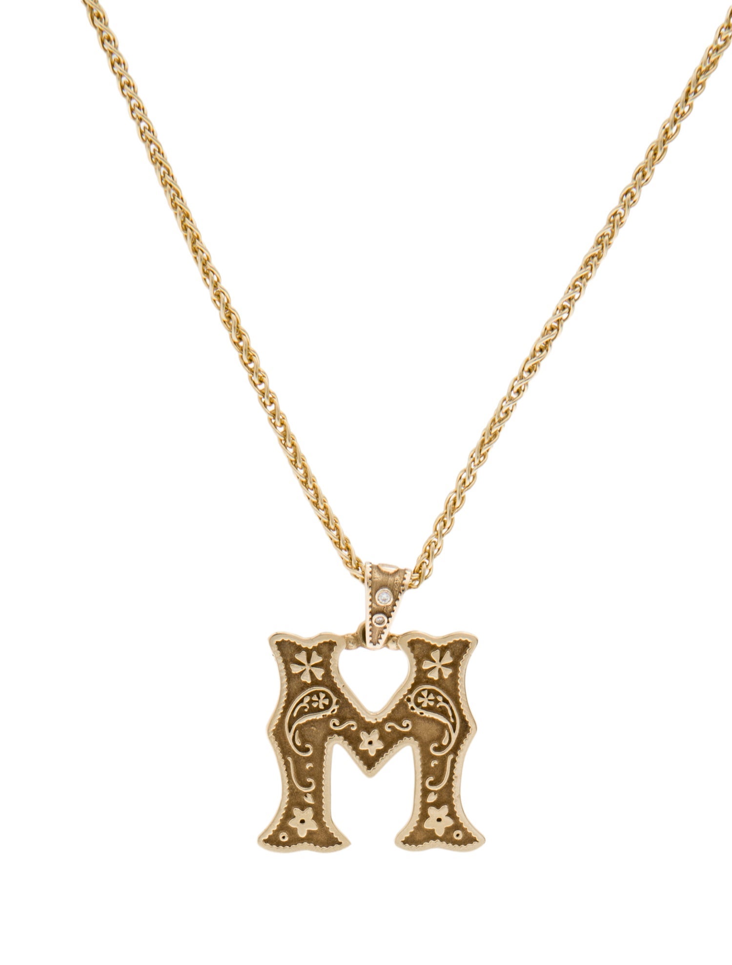 Marlo Laz 14K Diamond Small Southwestern Letter 'M' Pendant Necklace