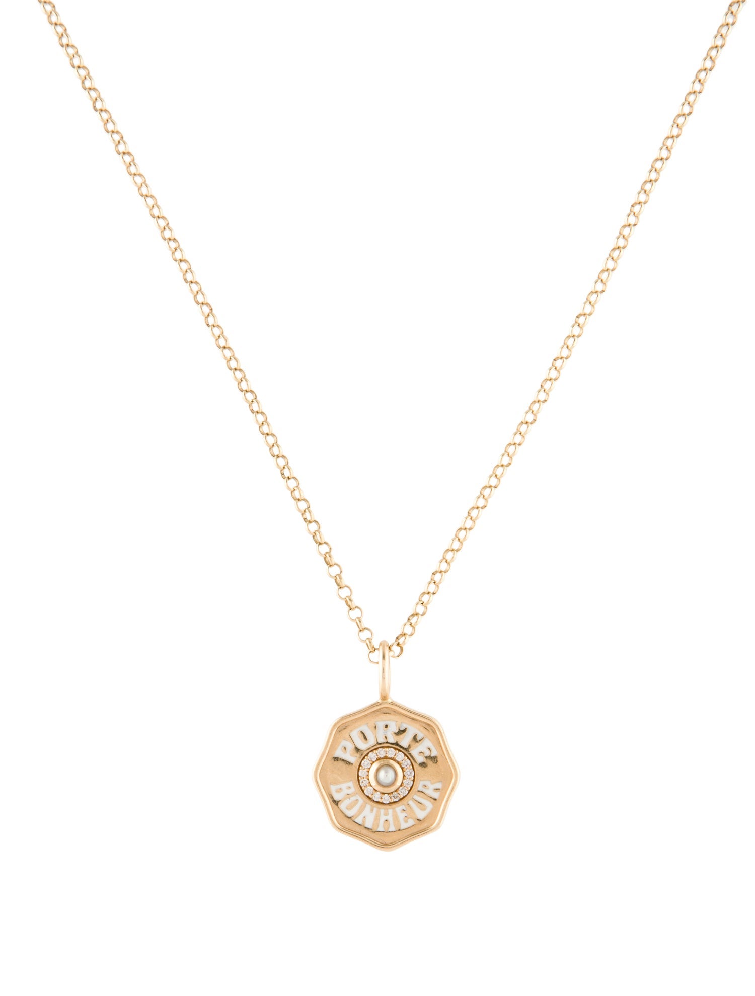 Marlo Laz 14K Pearl, Diamond & Enamel Mini 'Porte Bonheur' Pendant Necklace