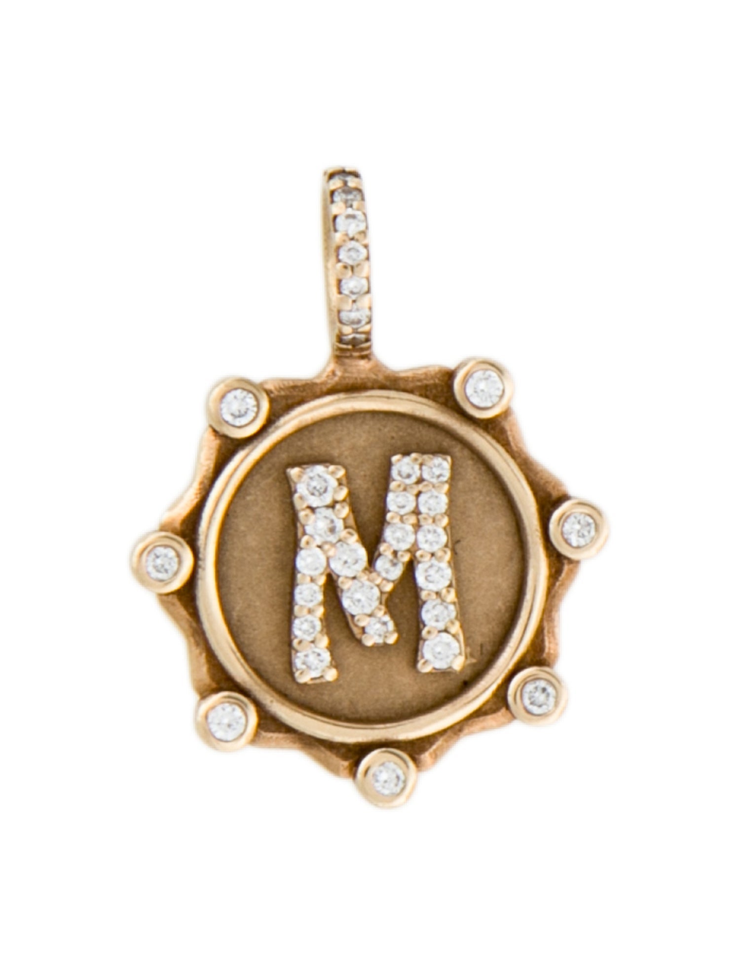 Marlo Laz 14K Diamond Alphabet 'M' Coin Pavé Charm