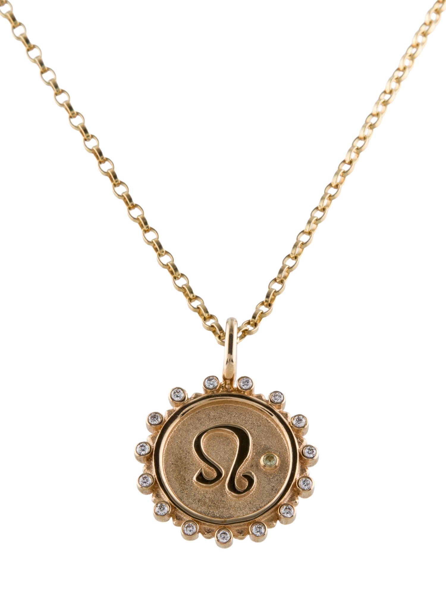 Marlo Laz 14K Peridot & Diamond Leo Pendant Necklace