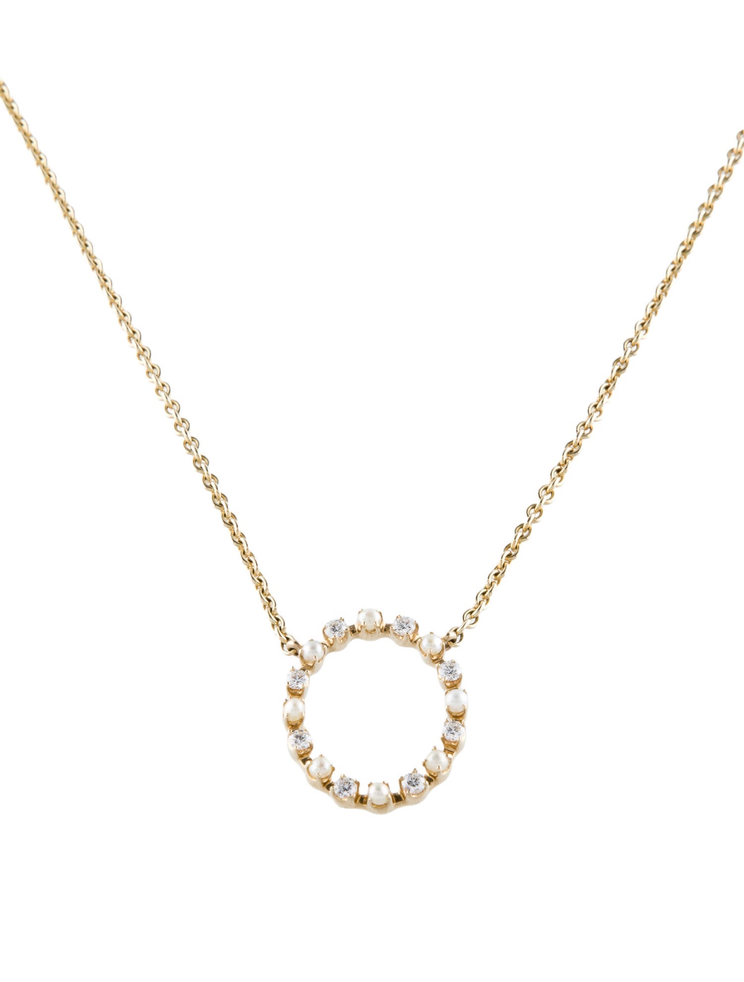 Marlo Laz 14K Pearl & Diamond Full Circle Pendant Necklace