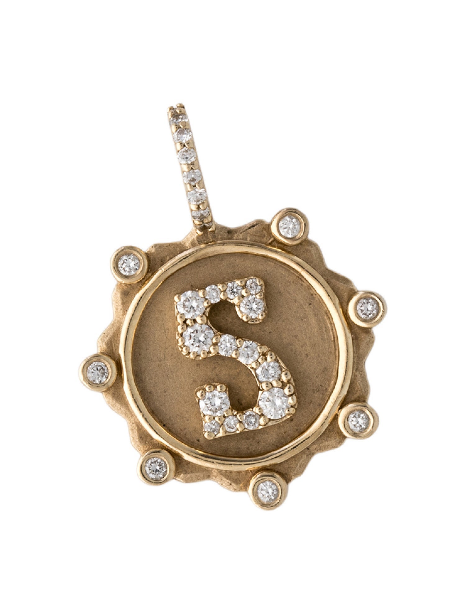 Marlo Laz 14K Diamond Alphabet 'S' Coin Pendant