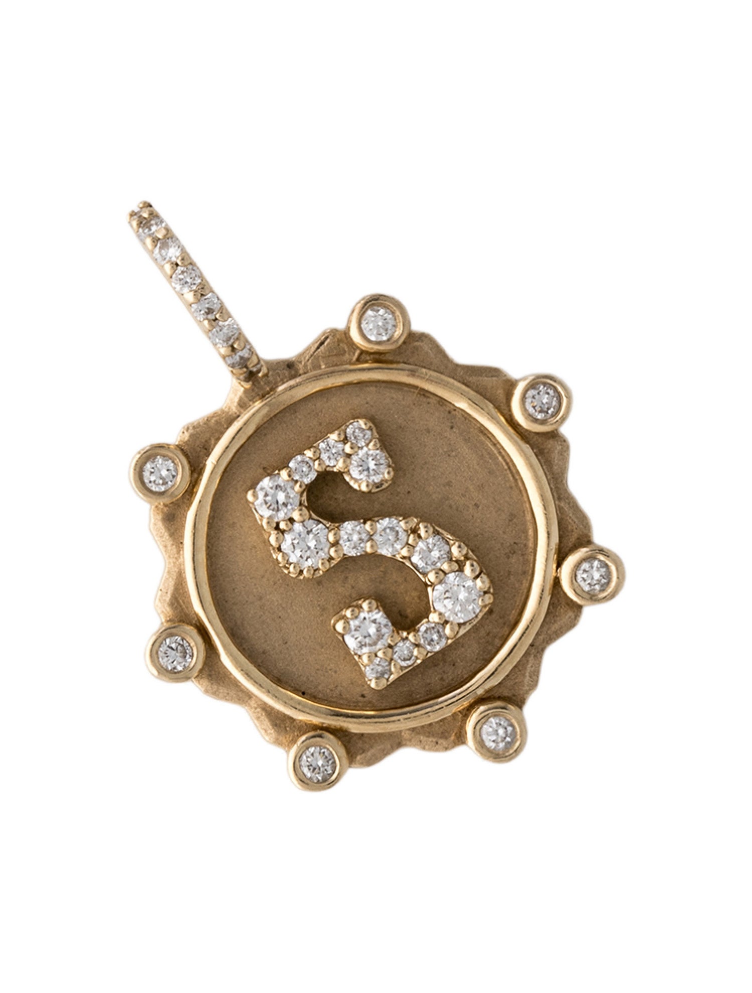 Marlo Laz 14K Diamond Alphabet 'S' Coin Pendant