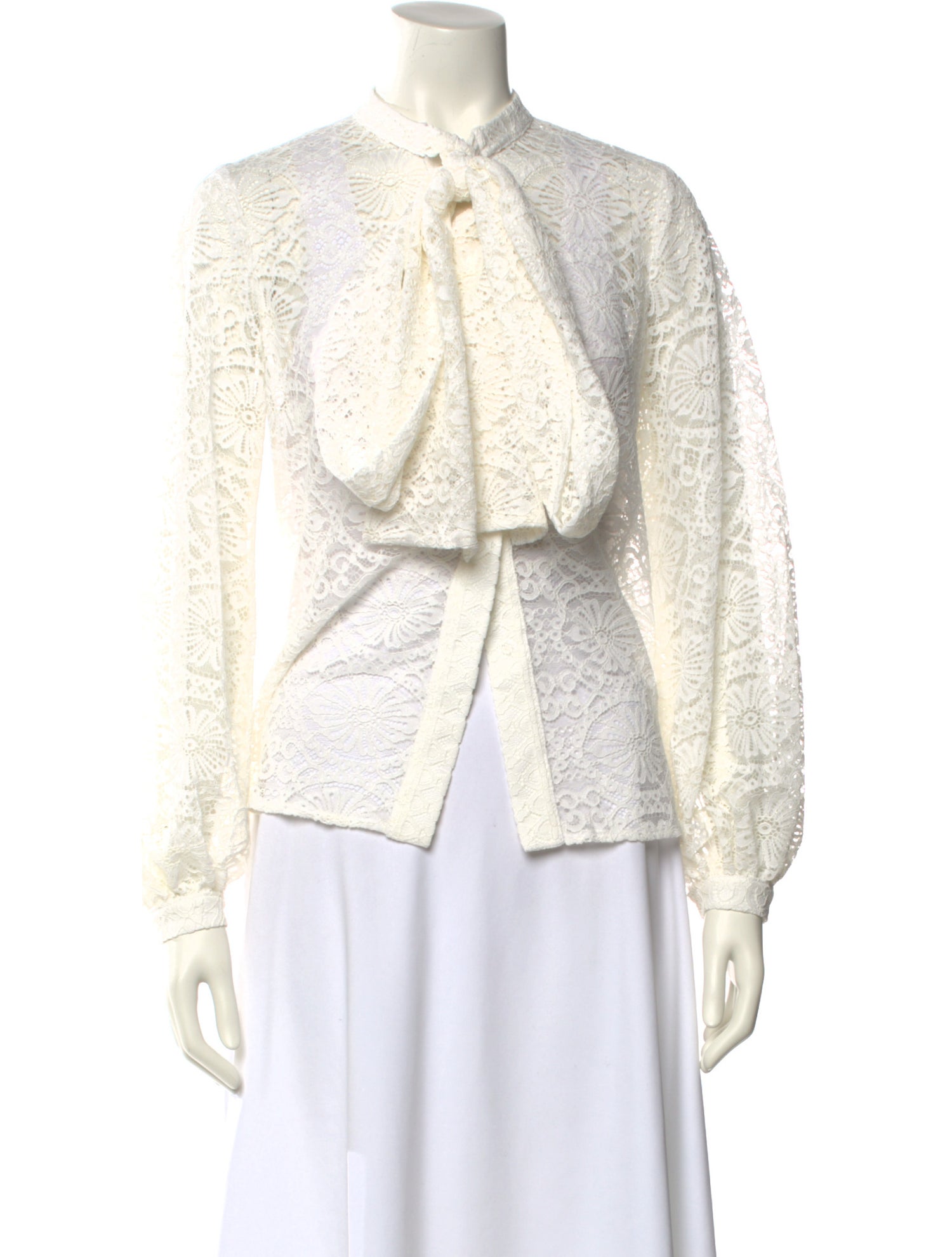 Lilia Stogova Lace Pattern Mock Neck Blouse