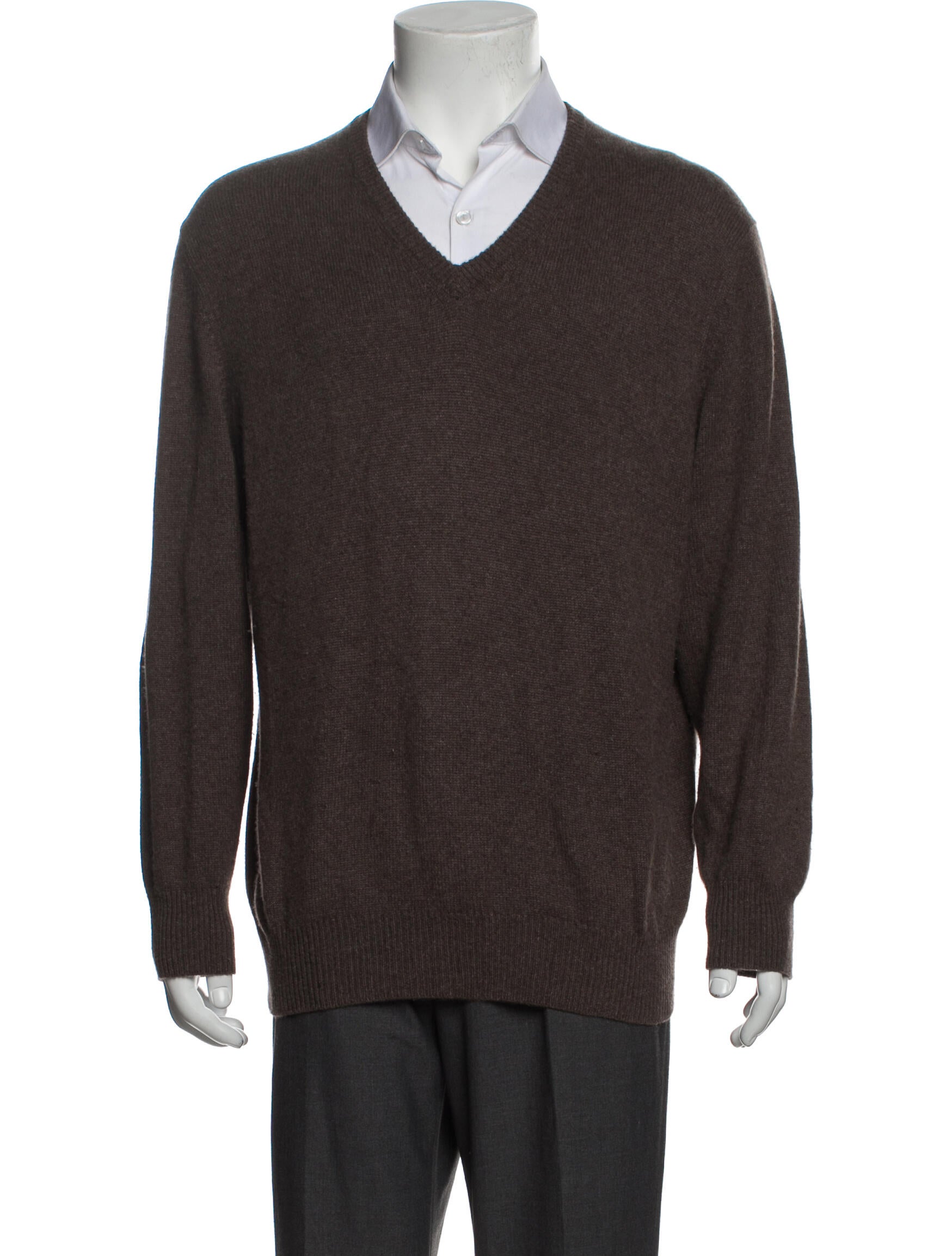 Loro Piana Cashmere VNeck Pullover Brown Sweaters, Clothing