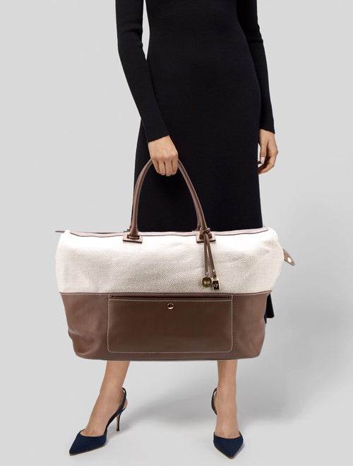 Loro Piana tweed leather trim tote bag