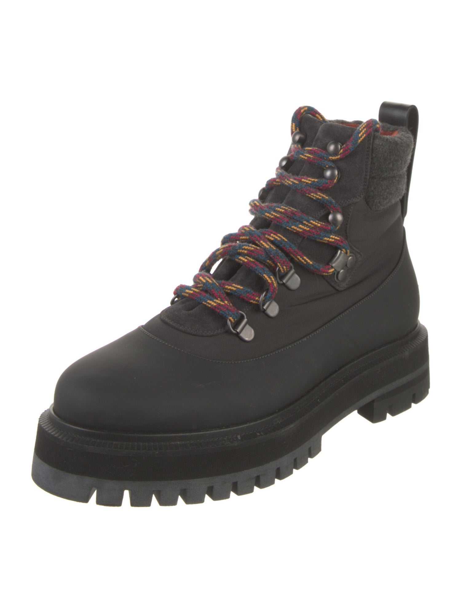 Loro Piana Leather Striped Combat Boots