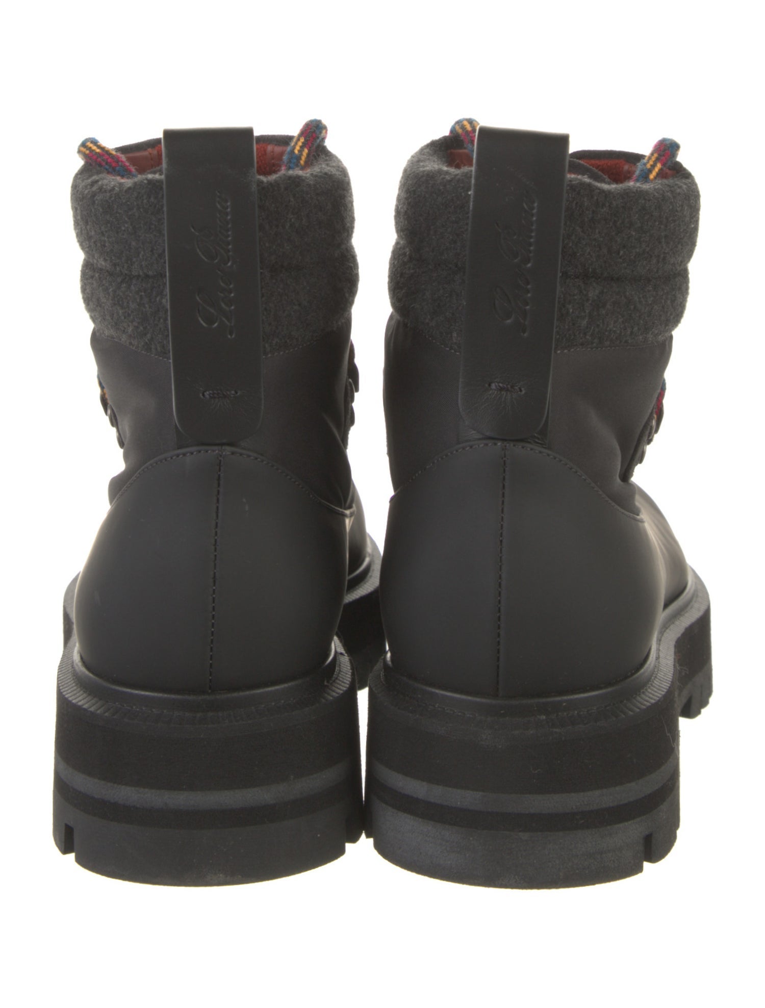 Loro Piana Leather Striped Combat Boots