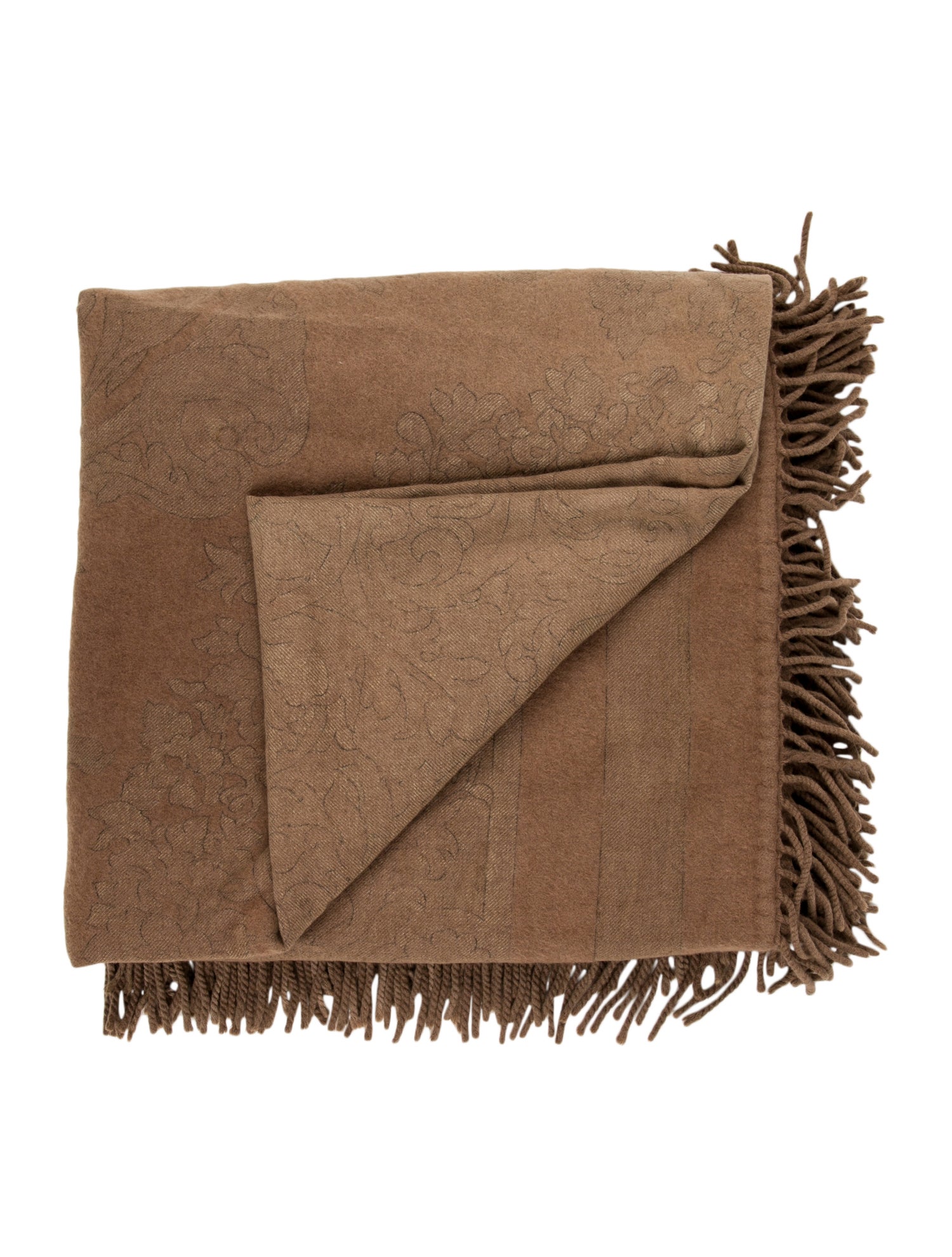 Ing. Loro Piana & C. Printed Cashmere Throw Blanket Brown Bedding