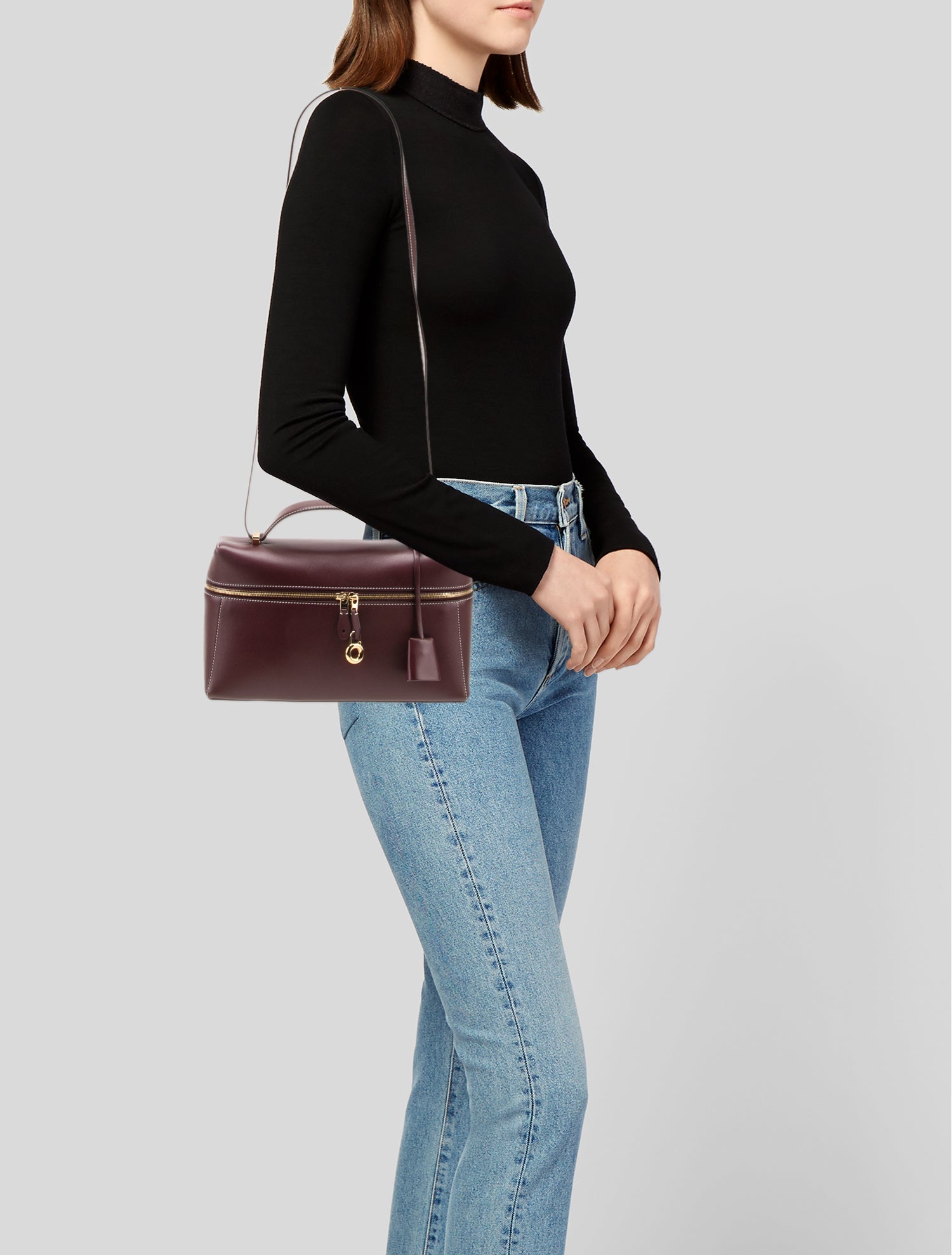 Loro Piana Calfskin Top Handle Bag - Burgundy Crossbody Bags