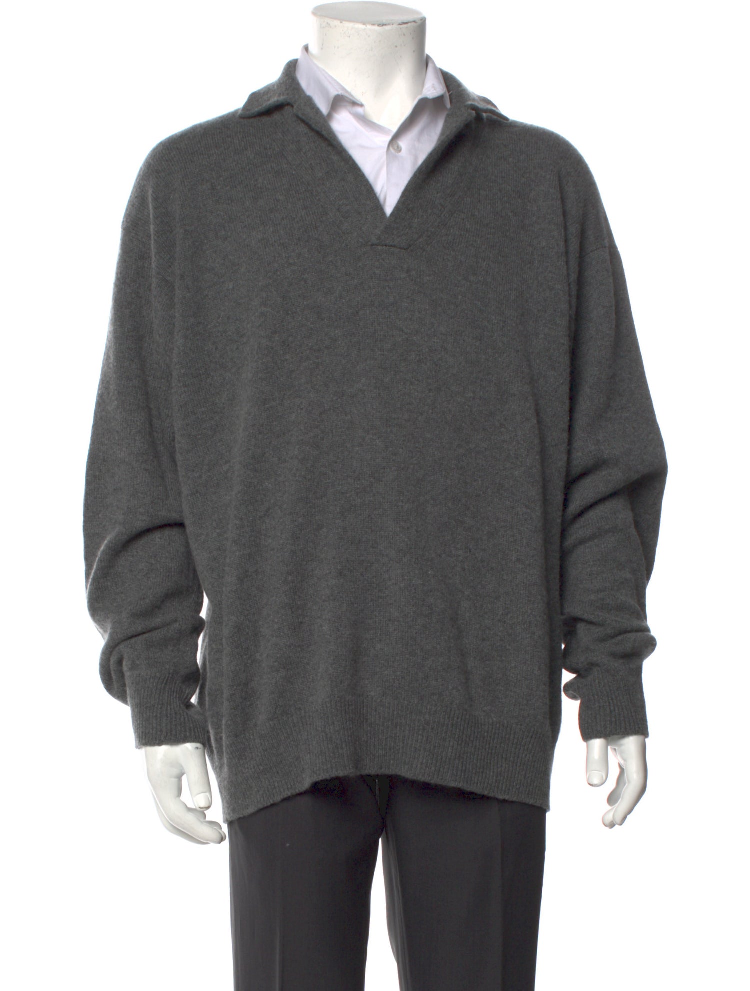 Loro Piana Cashmere Collar Polo Sweater Grey Sweaters, Clothing