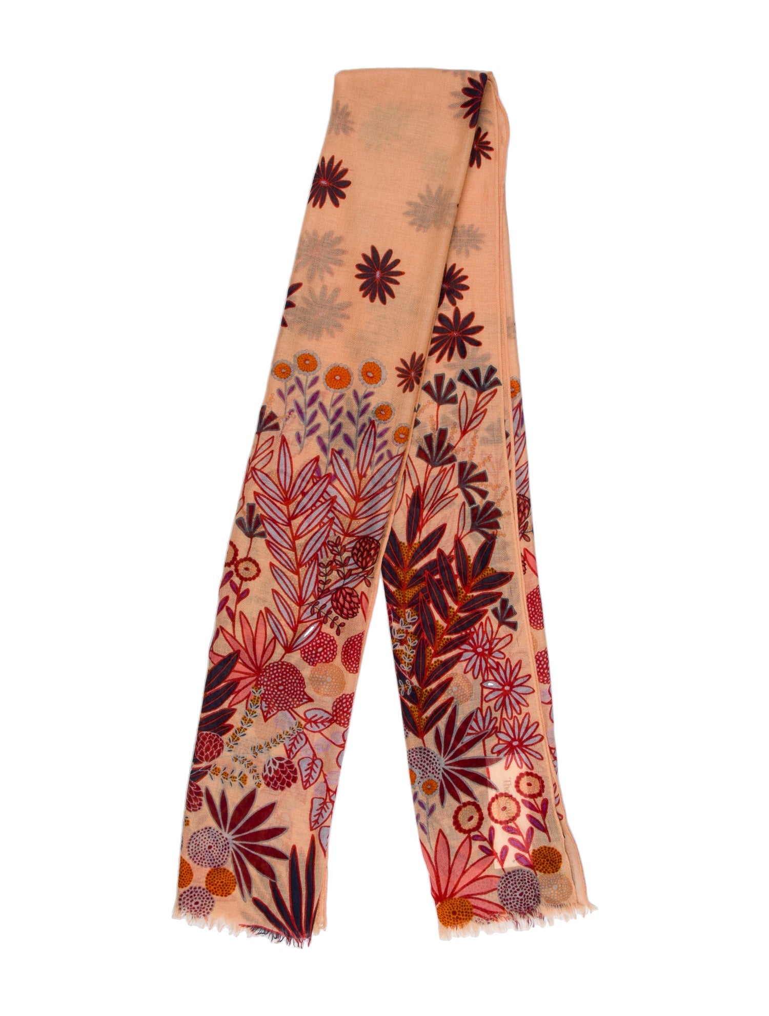 Loro Piana Cashmere Fringe Floral Shawl Brown main image 0