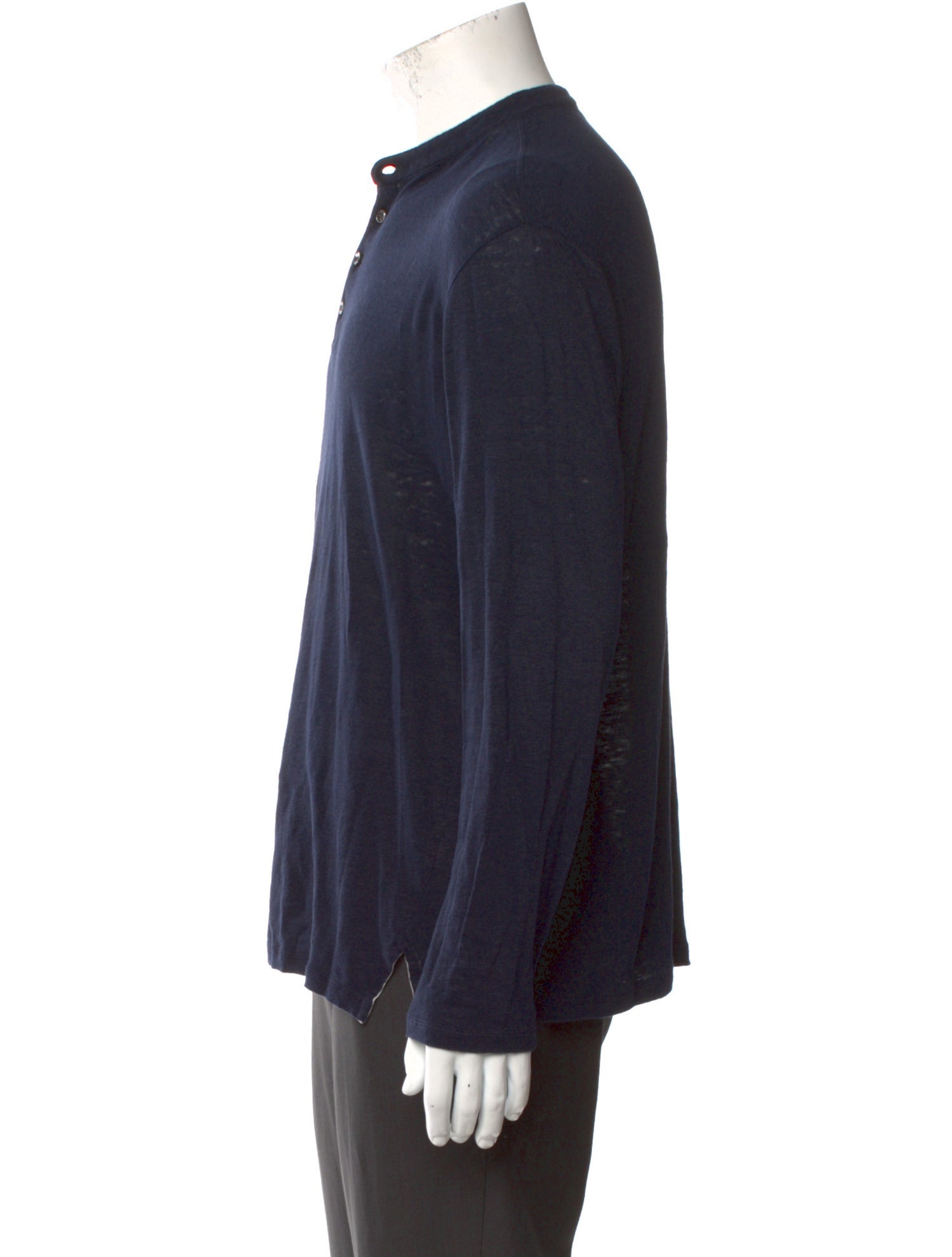 Loro Piana Linen Crew Neck Henley - Blue T-Shirts, Clothing