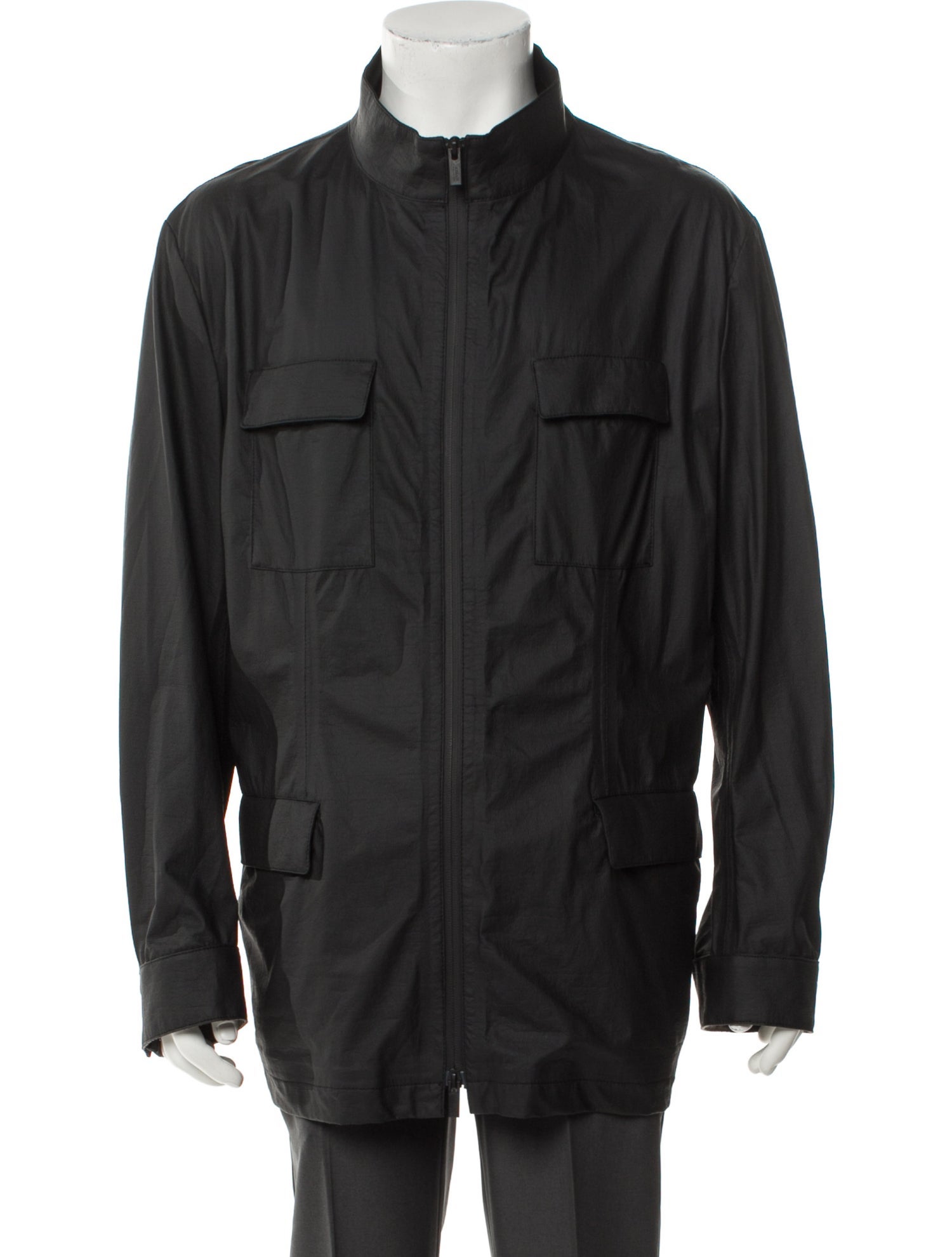 Armani Collezioni Tape Seam Weather Repellent Leather Windbreaker