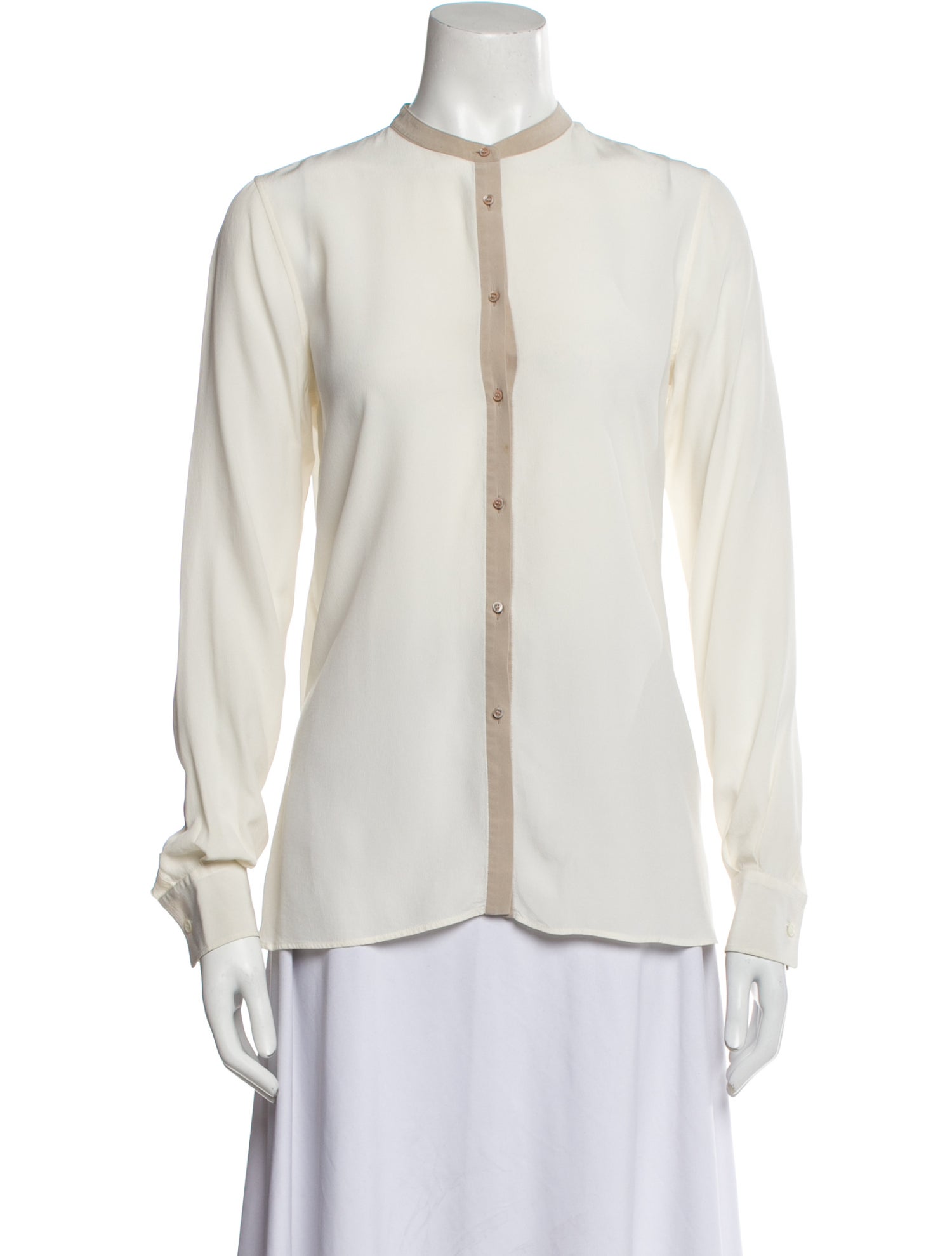 Loro Piana Silk Mock Neck Button-Up Top