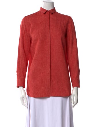 Loro Piana Linen Mock Neck Button-Up Top