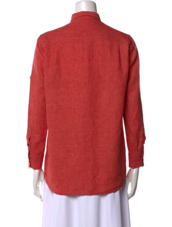 Loro Piana Linen Mock Neck Button-Up Top