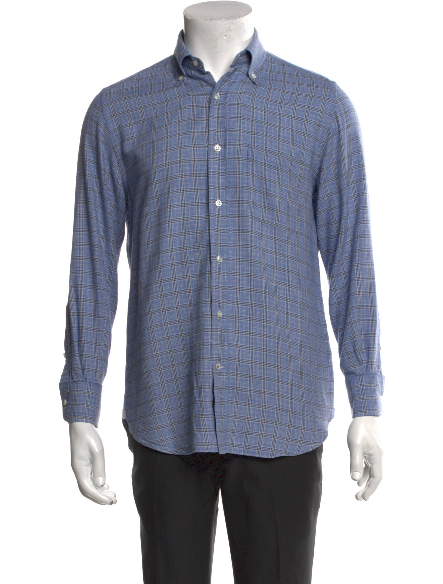 Loro Piana Plaid Print Long Sleeve Dress Shirt
