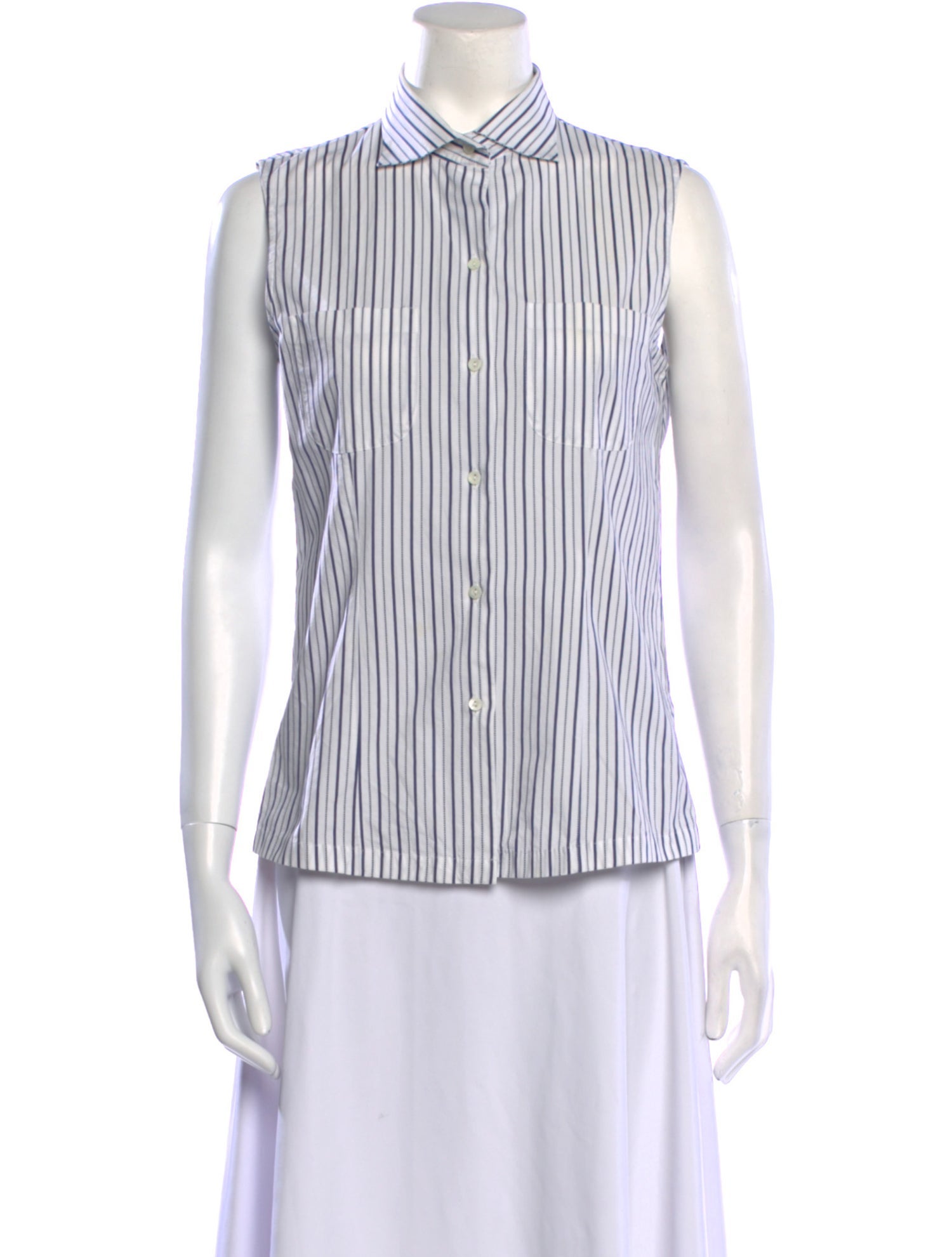 Loro Piana Striped Sleeveless Button-Up Top