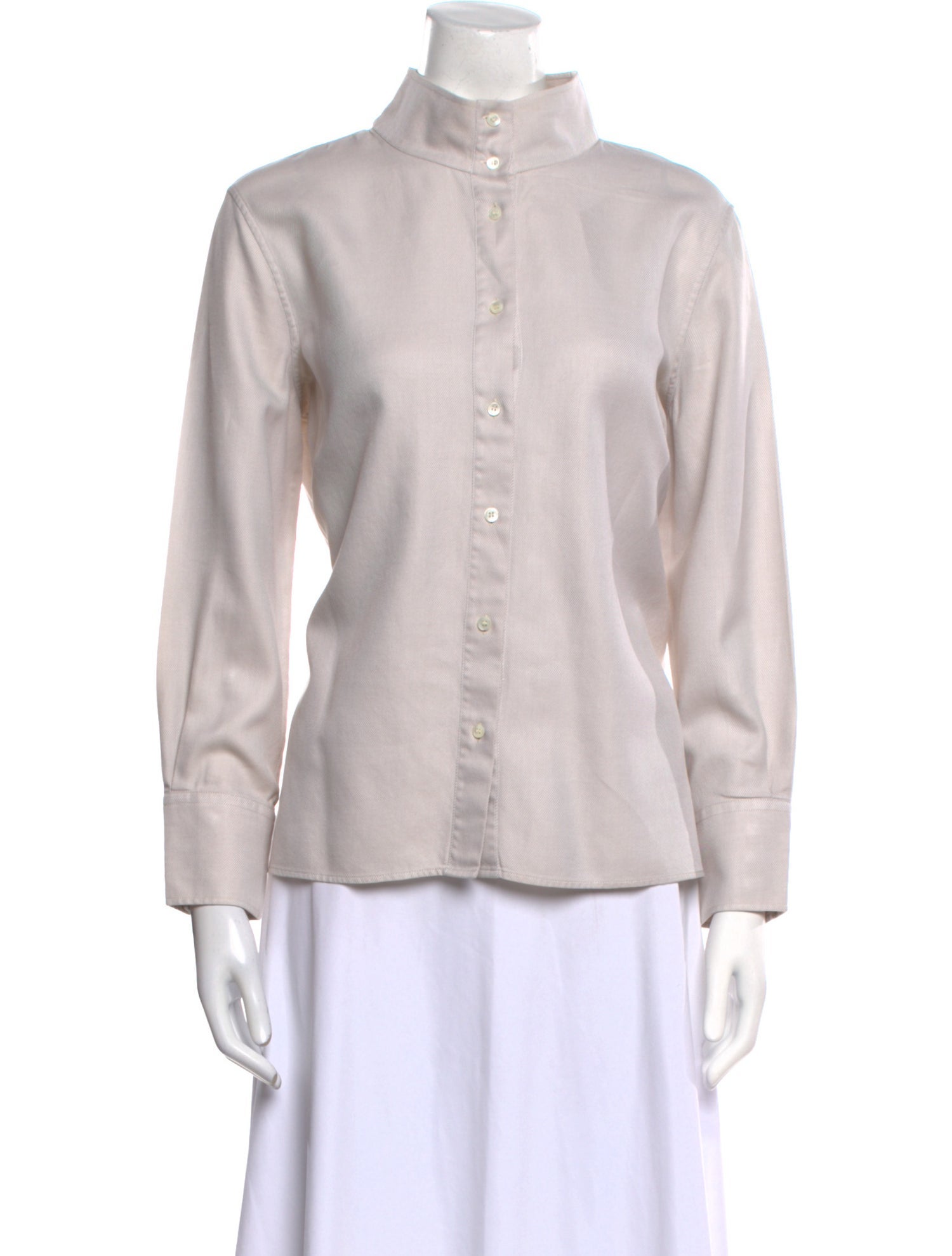 Loro Piana Mock Neck Long Sleeve Button-Up Top