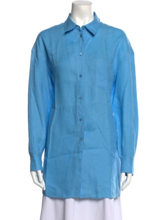 Loro Piana Linen Long Sleeve Button-Up Top