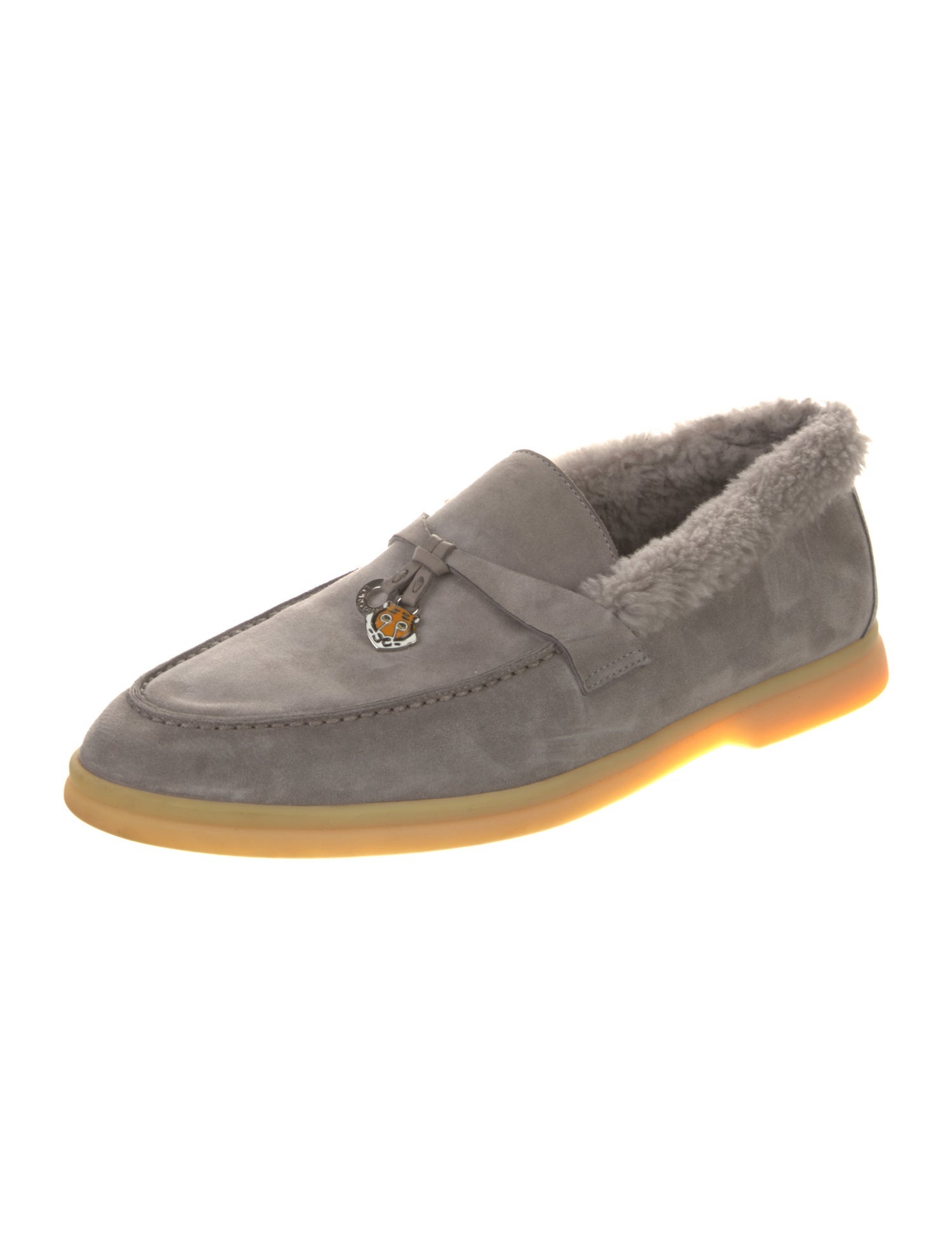 Loro Piana Suede Faux Fur Trim Loafers