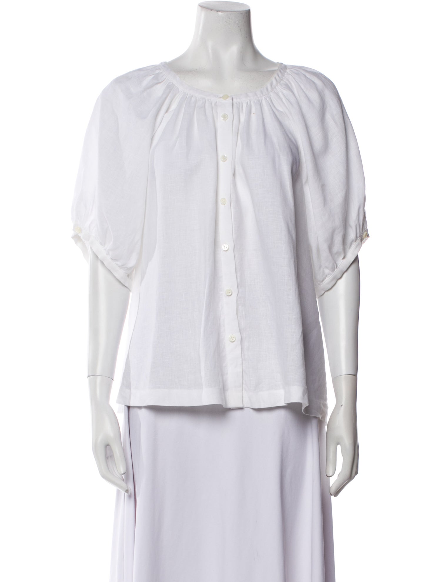 Loro Piana Linen Scoop Neck Button-Up Top